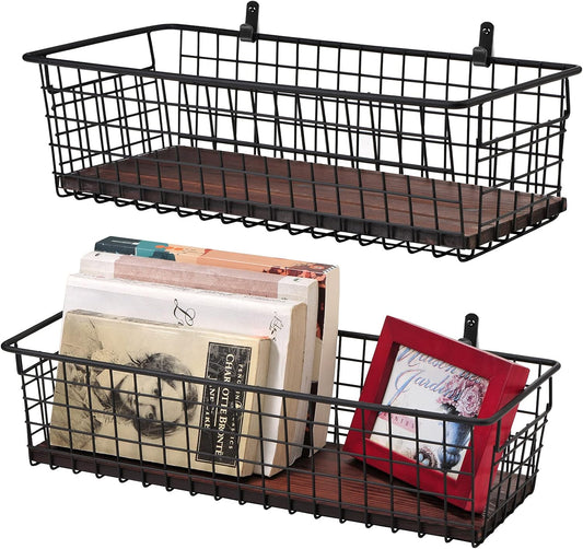 SheeChung [Extra Large Wall Storage Basket, Metal Hanging Basket, Black