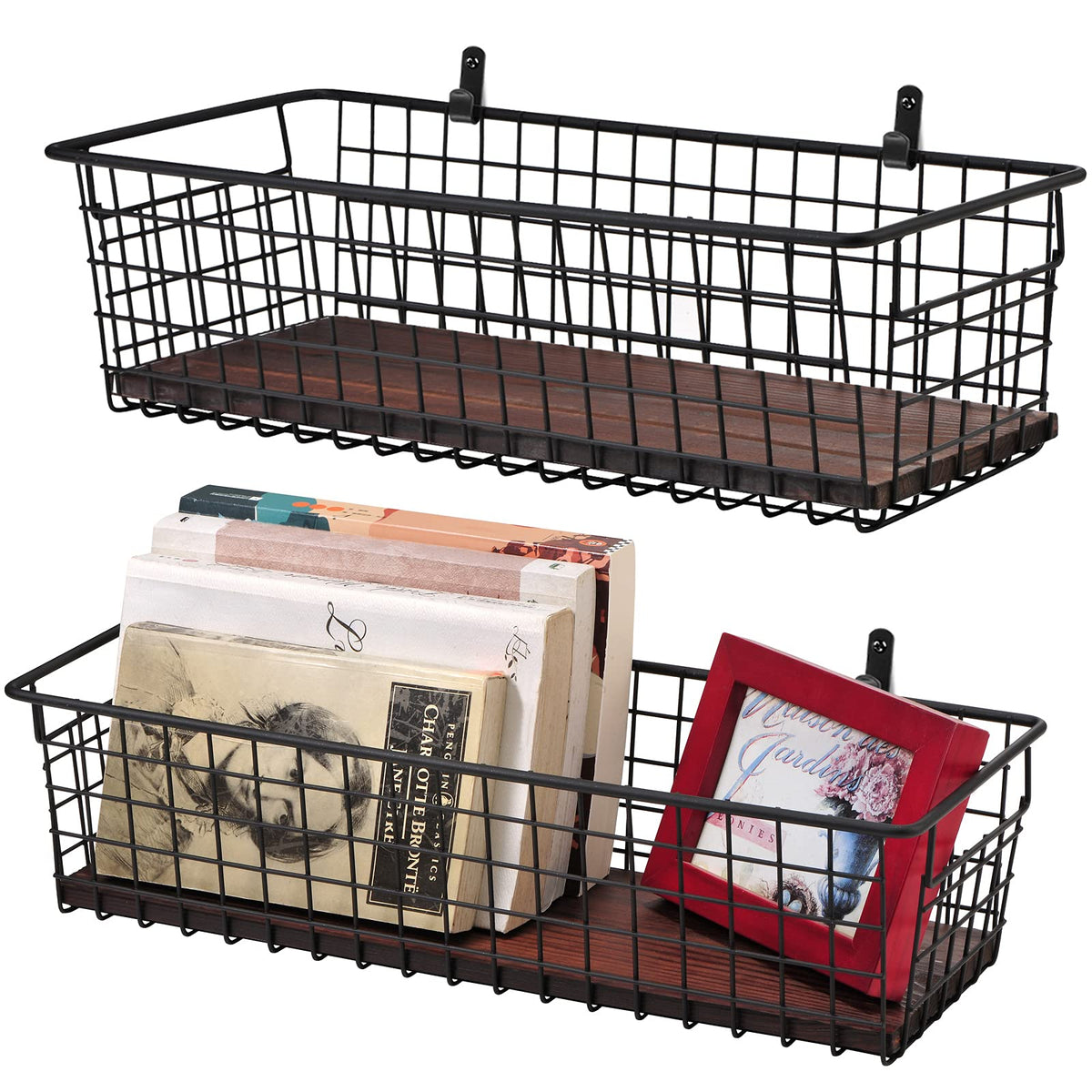 SheeChung [Extra Large Wall Storage Basket, Metal Hanging Basket, Black