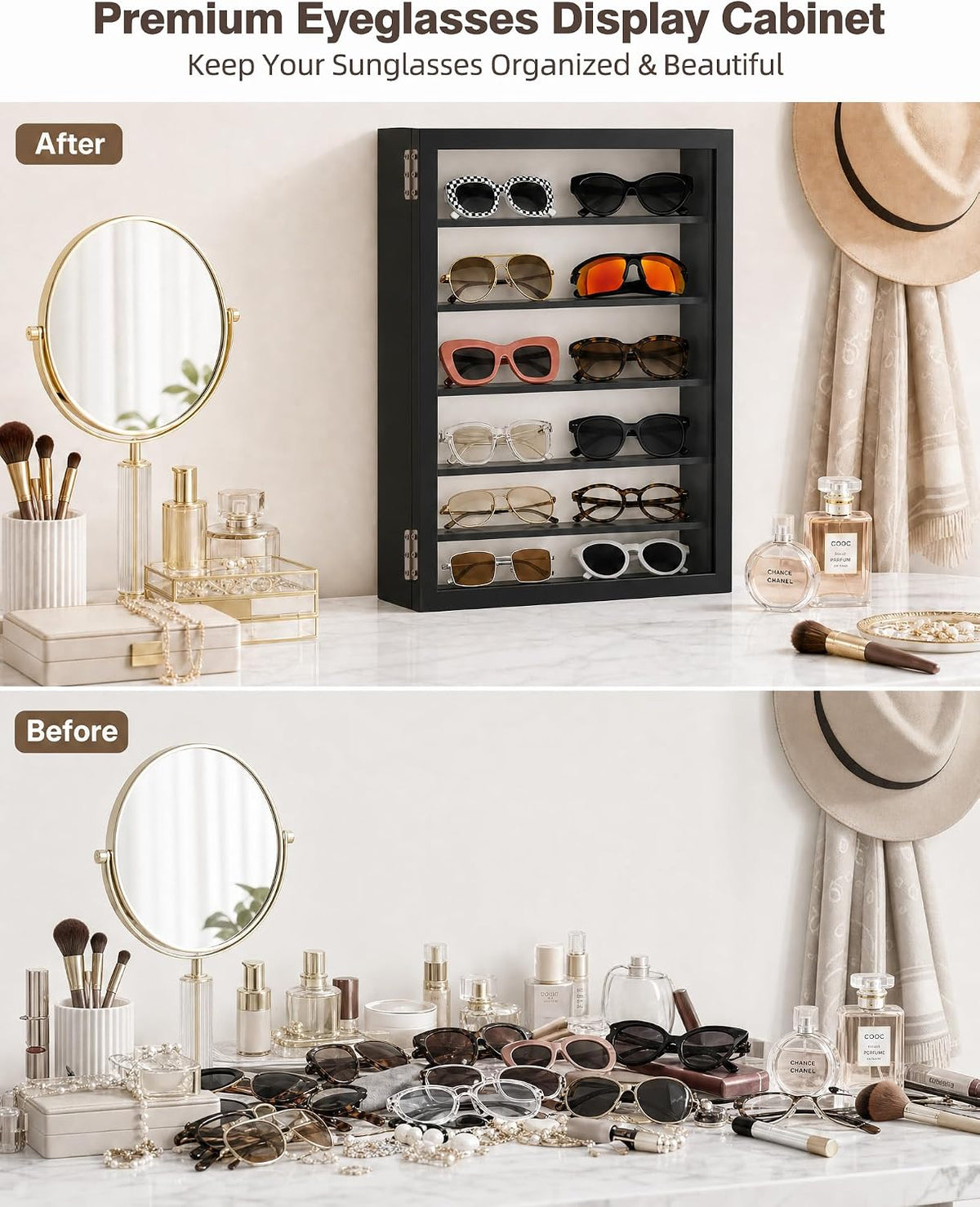 TJ.MOREE Sunglass Organizer Wall Mounted Glasses Holder Display Case 6 Tier