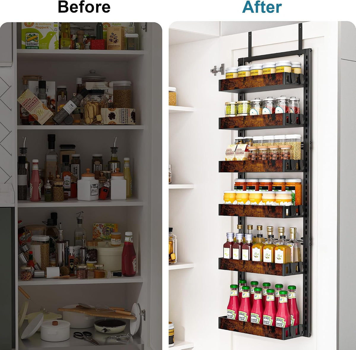 BUKFEN 6-Tier Over the Door Pantry Organizer, Adjustable Basket Spice Rack