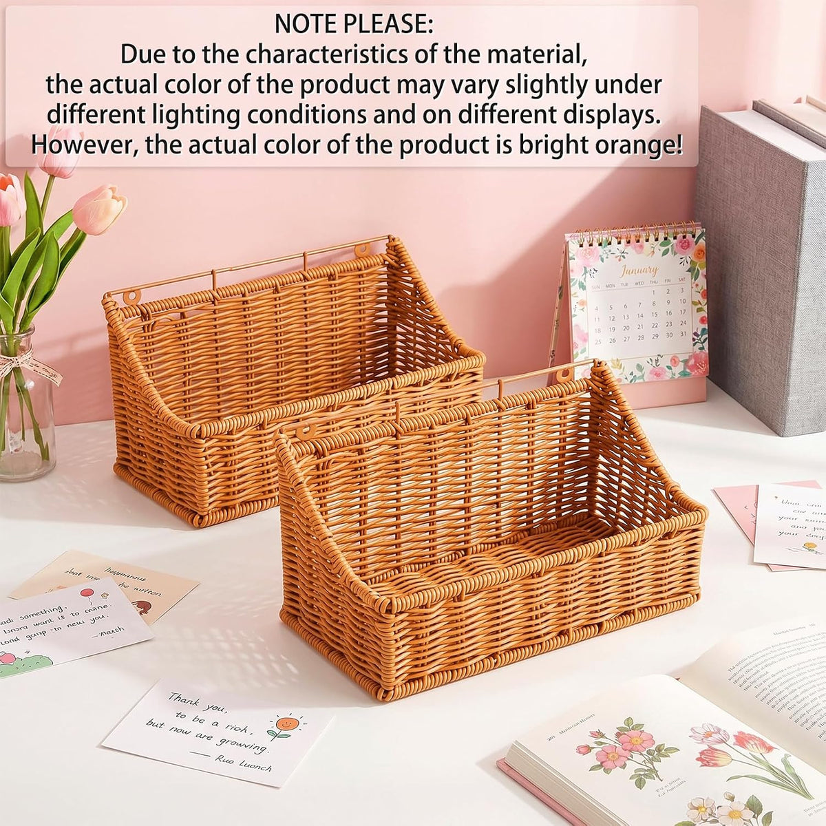 OwnMy Plastic Wicker Hanging Basket Wall Mount Fruit Storage Baskets, 2PCS