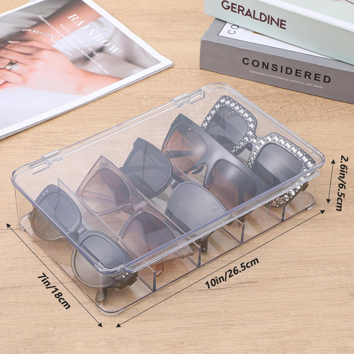 2PCS Sunglasses Organizer, 5 Slot Clear Glasses Storage Case Clear