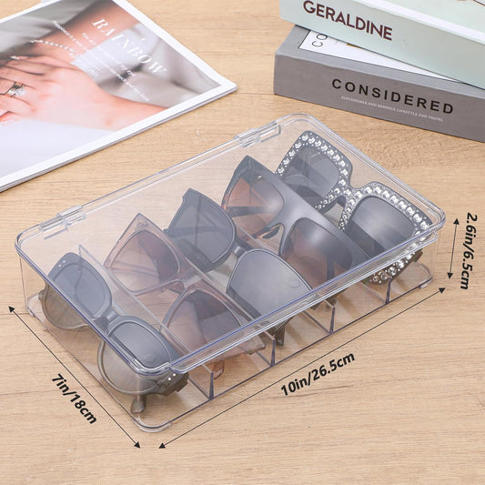 2PCS Sunglasses Organizer, 5 Slot Clear Glasses Storage Case Clear