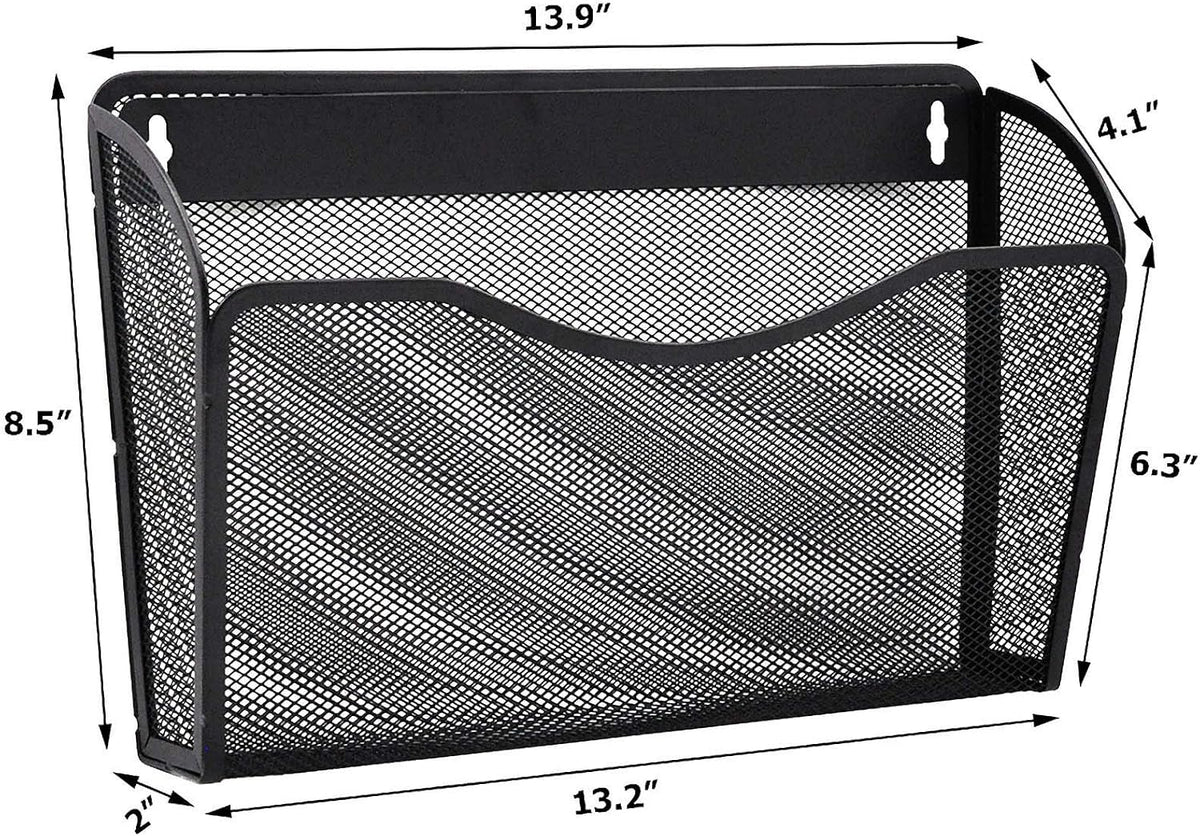 EASEPRES 3 Single Pocket Mesh Hanging File Organizer, Vertical Wall Mounted Magazine File Holder, Mount Basket Mail Paper Document Folder Organizing for Office, Home and School, Black