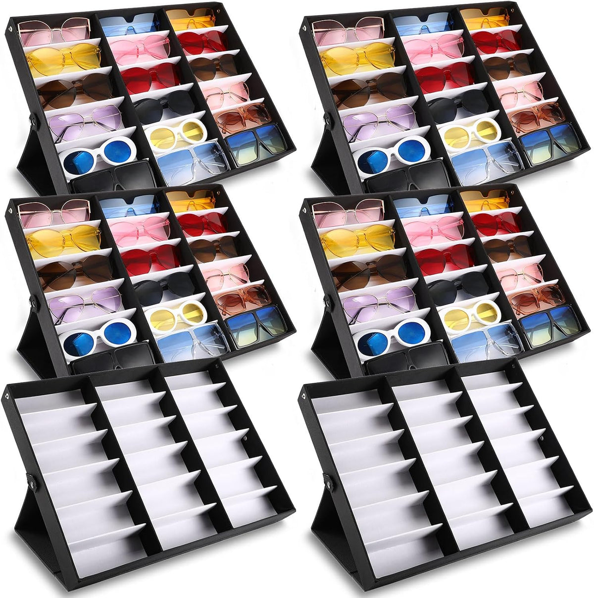 Soaoo 6 Pcs 18 Slot Sunglasses Organizer Storage Holder Eyeglasses Display Case Tray with Stand Fabric Lined Jewelry Storage Box