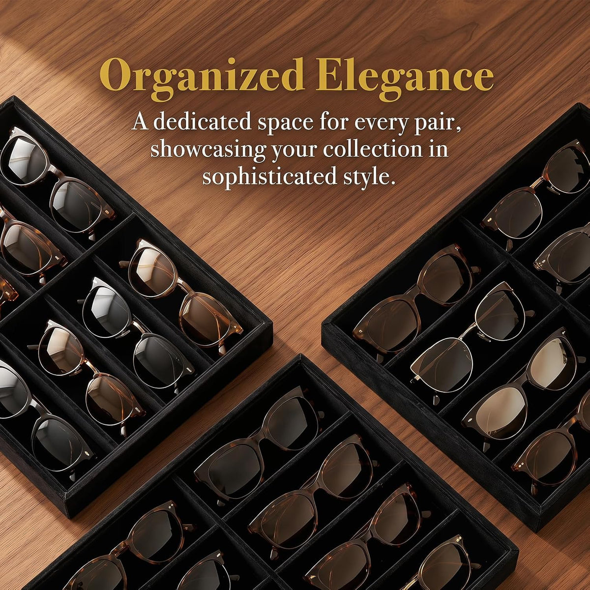 Stratalife 8 Grids Drawer Sunglasses Organizer Tray, Black Velvet