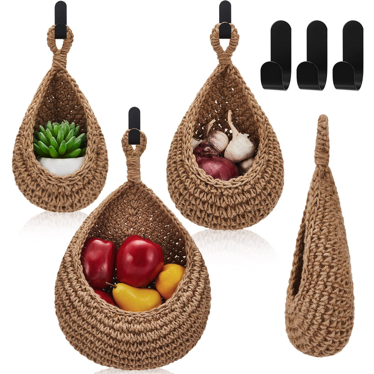 Honeydak 3 Hanging Baskets, Light Brown, Wide Bucket Basket