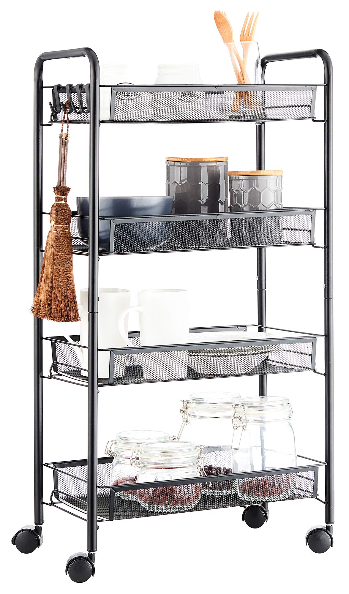 JANE EYRE 5-Tier Rolling Utility Storage Rack Cart on Wheels, Trolley Craft cart, Multi-Purpose Organizer Shelf, White