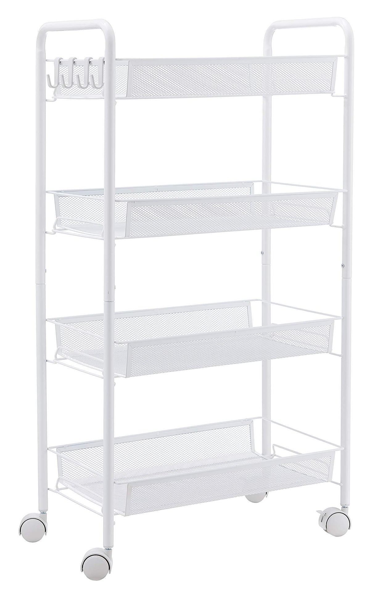 JANE EYRE 5-Tier Rolling Utility Storage Rack Cart on Wheels, Trolley Craft cart, Multi-Purpose Organizer Shelf, White