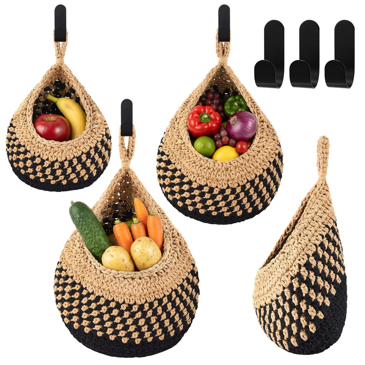 Honeydak 3 Hanging Baskets, Light Brown, Wide Bucket Basket