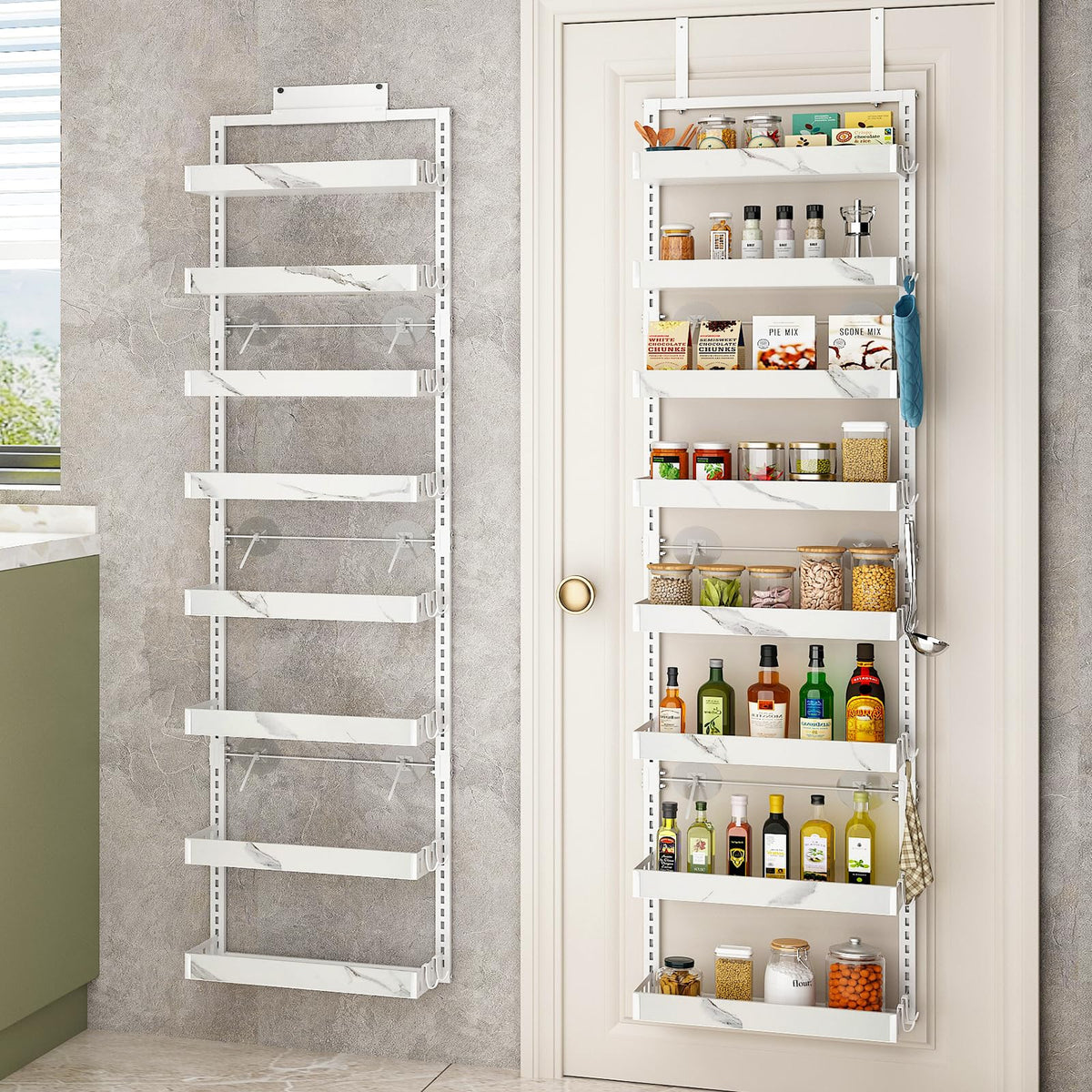 BUKFEN 6-Tier Over the Door Pantry Organizer, Adjustable Basket Spice Rack