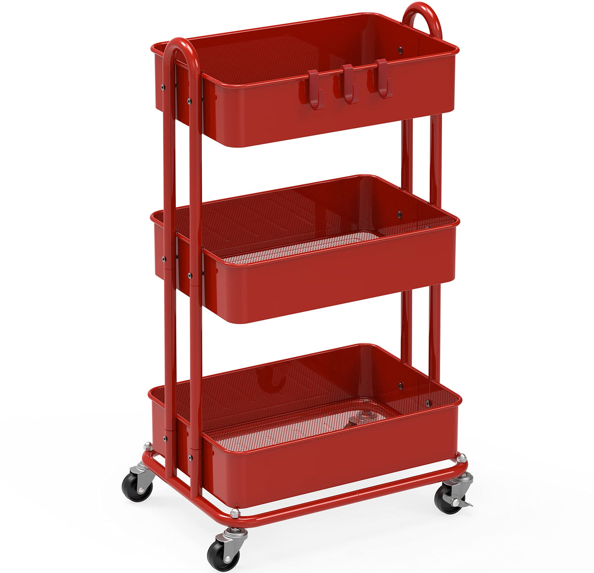 Simple Houseware 3-Tier Heavy Duty Metal Utility Rolling Cart, White