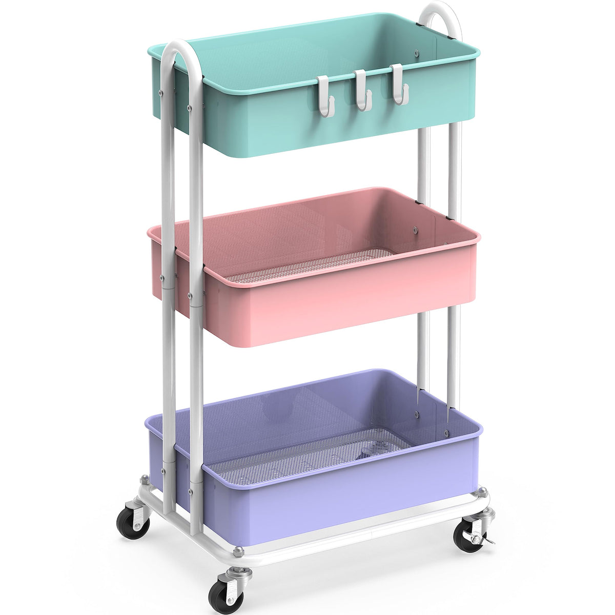 Simple Houseware 3-Tier Heavy Duty Metal Utility Rolling Cart, White