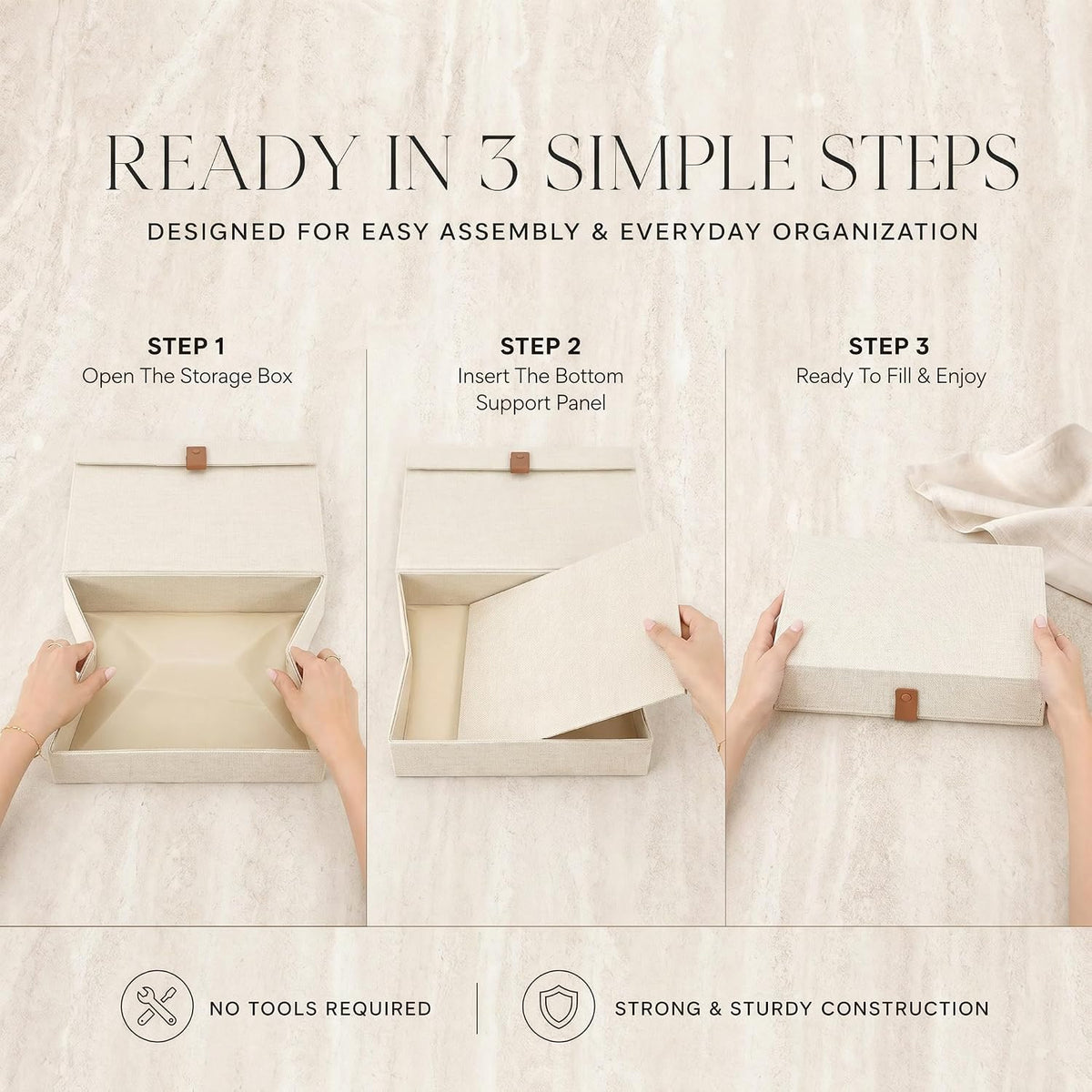 ZICOTO Decorative Photo Storage Boxes with Lids - Set of 2 Linen Organizers