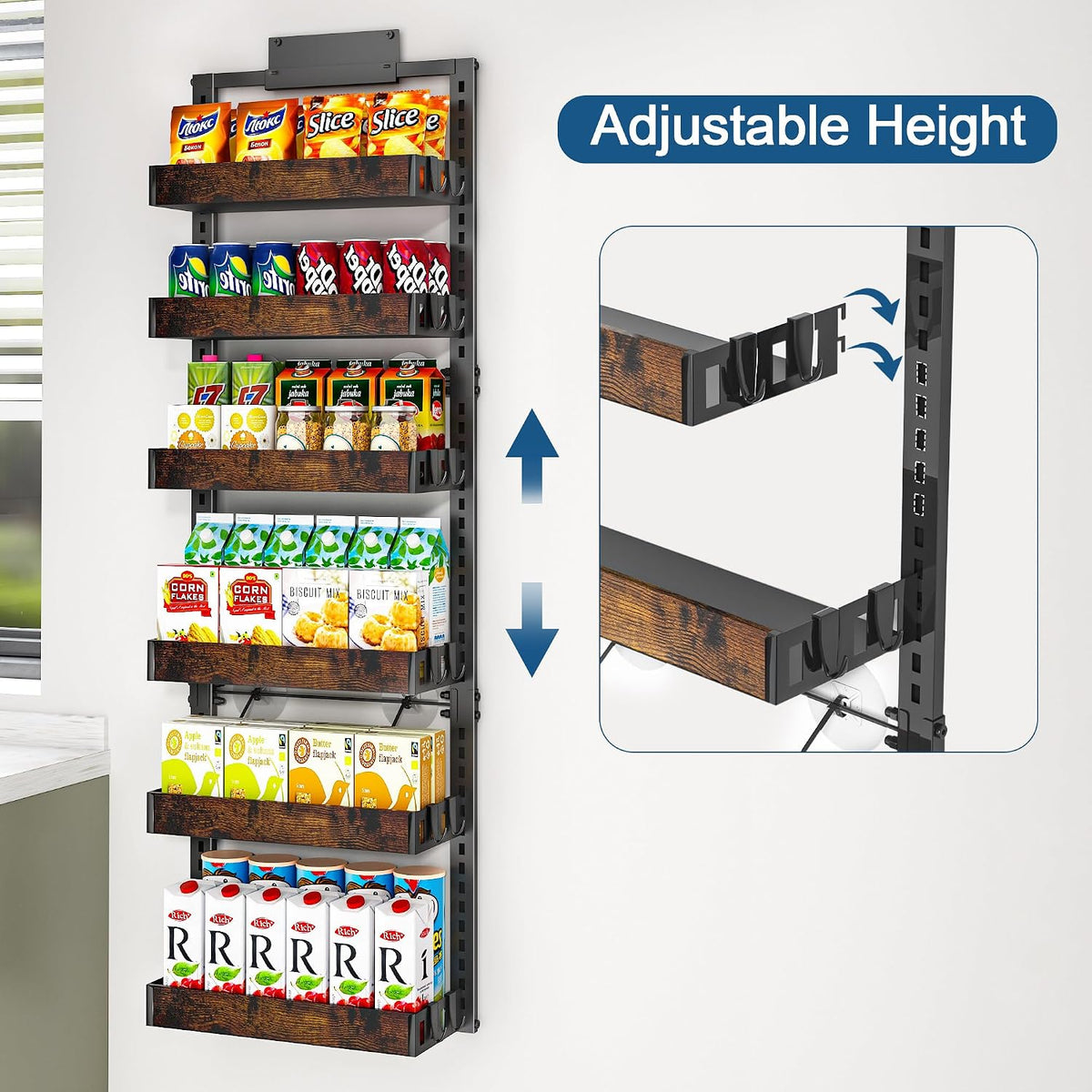 BUKFEN 6-Tier Over the Door Pantry Organizer, Adjustable Basket Spice Rack
