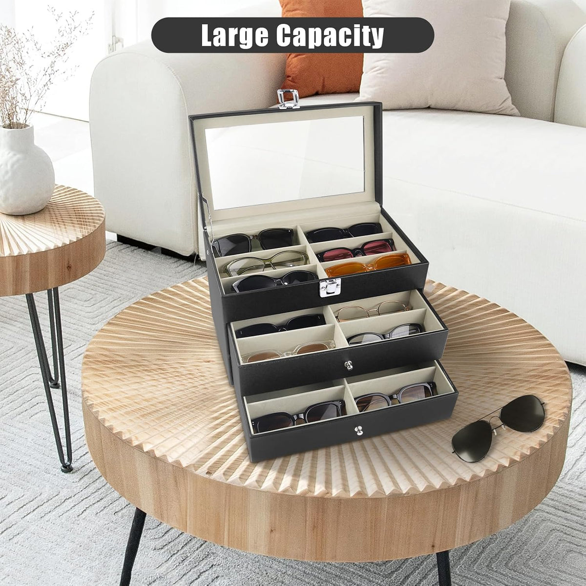 Sunglasses Organizer 18/20 Slots, Multiple Pairs Glasses Storage Case Leather Eyeglasses Display Box for Women Men
