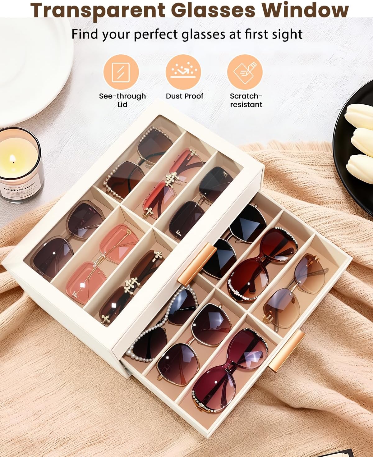 JOMADY Sunglasses Organizer Box for Women | Large Capacity Sunglass Storage Case, Multi Eyewear Glasses Display Holder