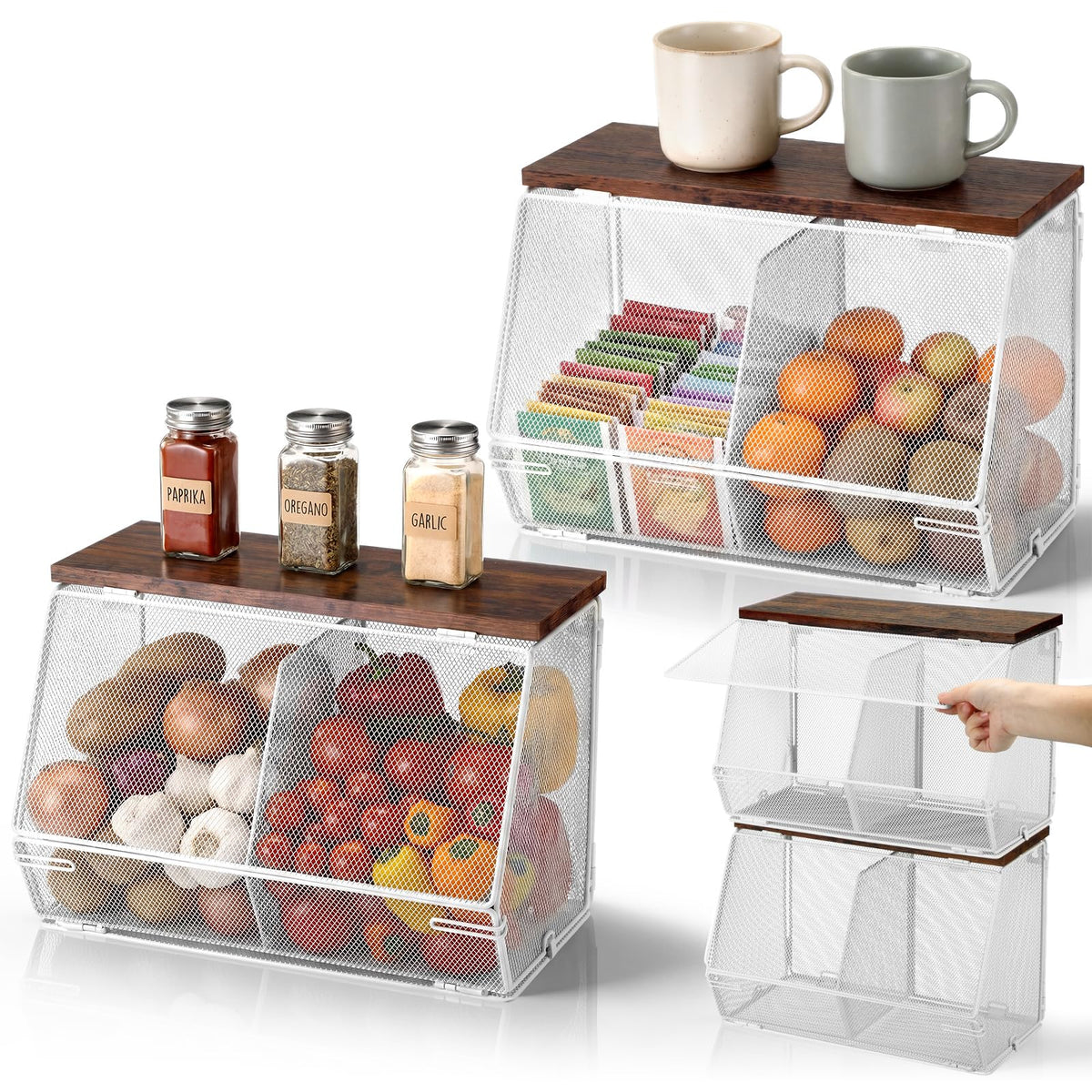 Teenyyou 2 Pcs Fruit Basket with Lid, Non-removable, Black, 8.3"w & 13.8"L
