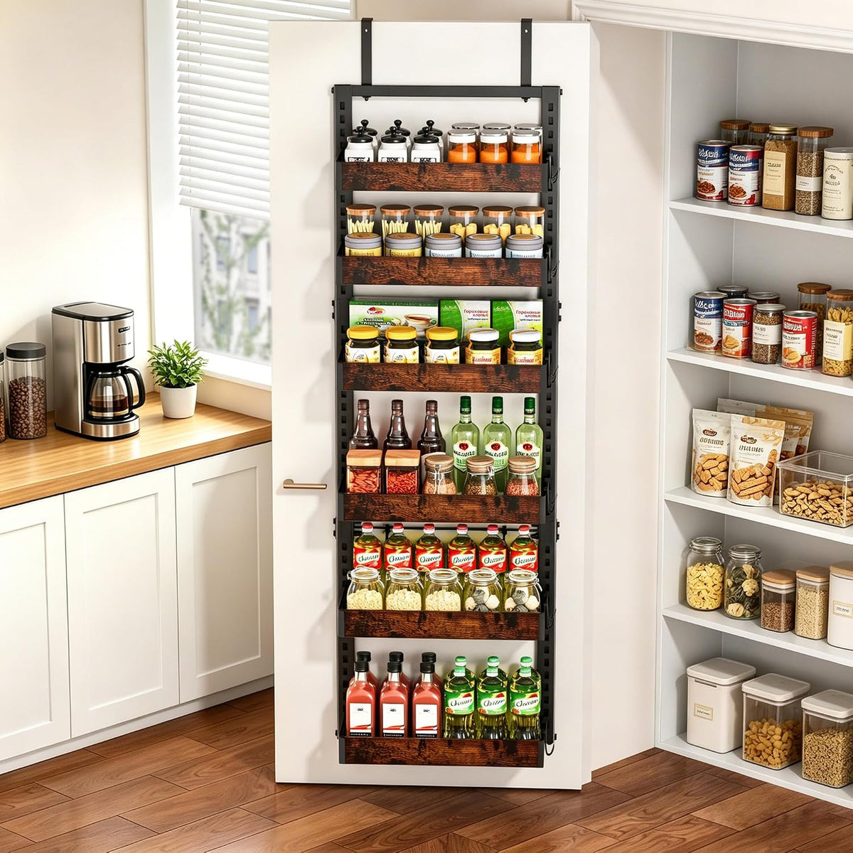 BUKFEN 6-Tier Over the Door Pantry Organizer, Adjustable Basket Spice Rack