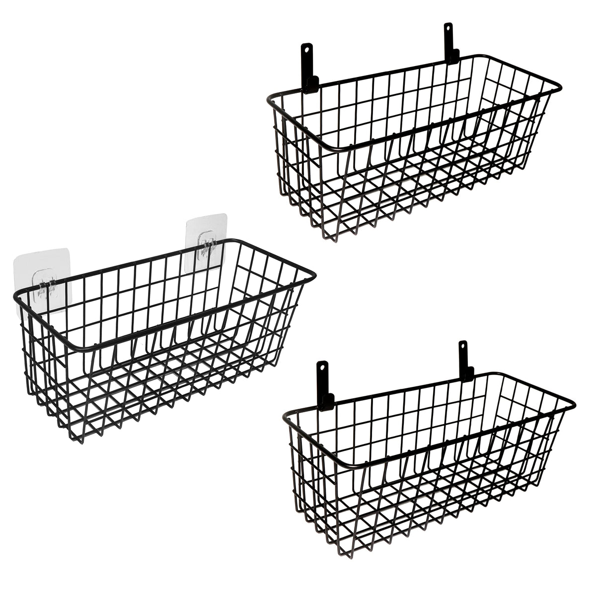 Joben Oligey 3 Set [Extra Large] Hanging Wall Baskets ,Wire Basket For Storage Pantry, Farmhouse Food Storage Kitchen Pantry Laundry Closet Garage RV ,Black