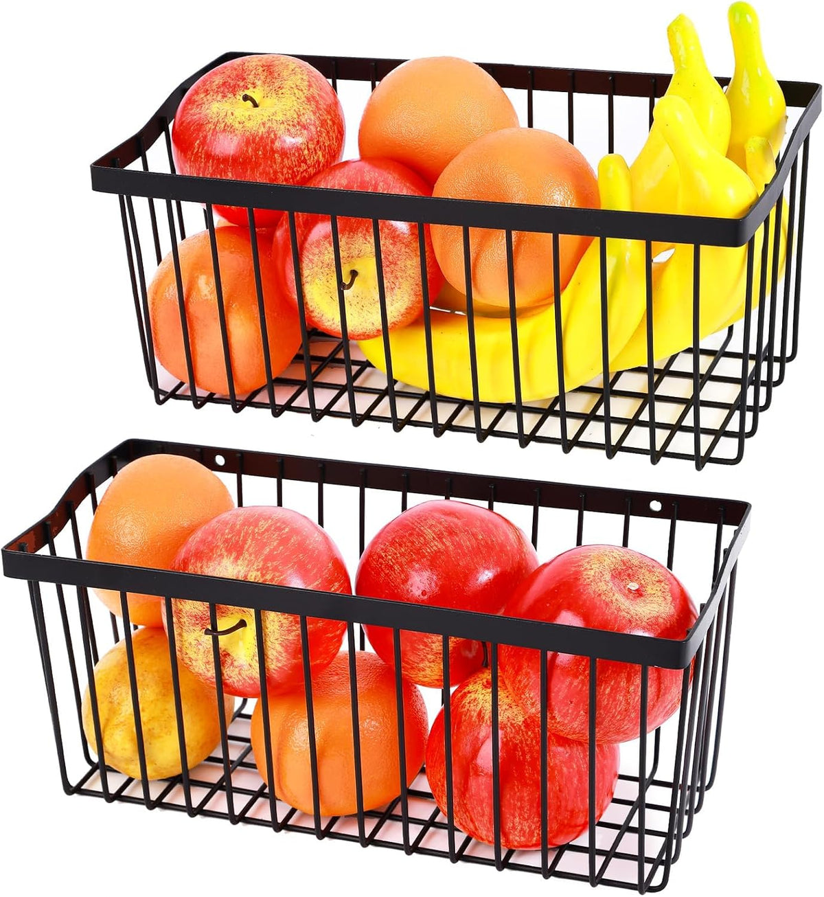 2-Pack Wall Mount Wire Fruit Basket for Kitchen Onion Potato Storage, Black
