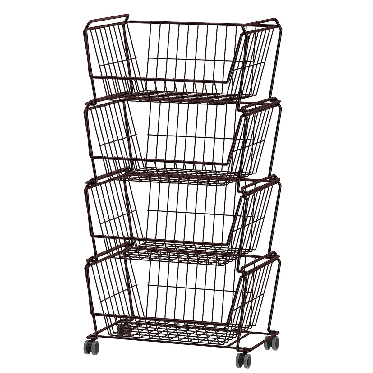PUSDON 6-Tier Tall Stackable Wire Storage Baskets with Wheels, Vertical Metal Rolling Utility Cart, High Capacity Produce Basket for Kitchen Pantry, Snack Organizer, Matte Black
