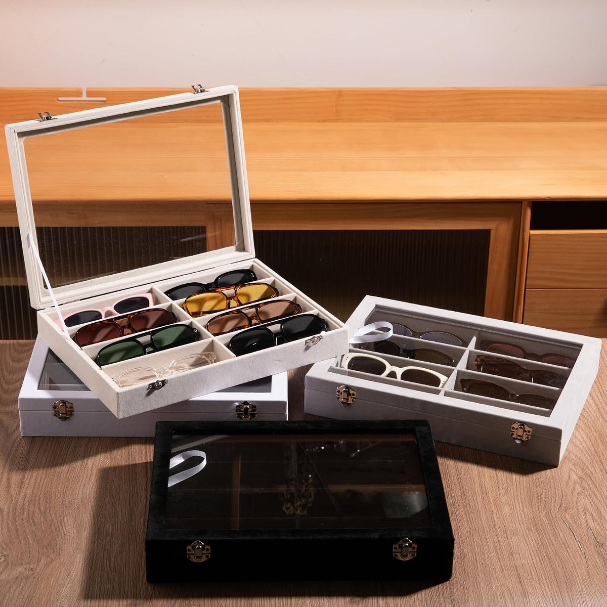 Frebeauty 8-Slot Sunglass Organizer,Velvet Sunglass Holder for Drawer