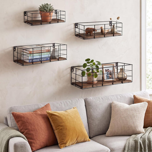 Fixwal Wire Frame Floating Shelves for Wall Storage 4 Different Sizes