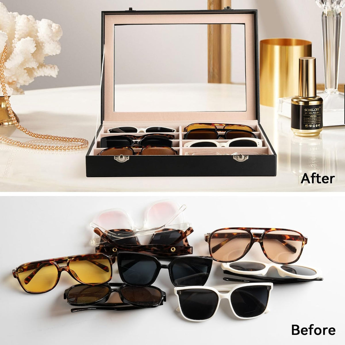 Frebeauty 8-Slot Sunglass Organizer,Sunglass Holder with Clear Lid