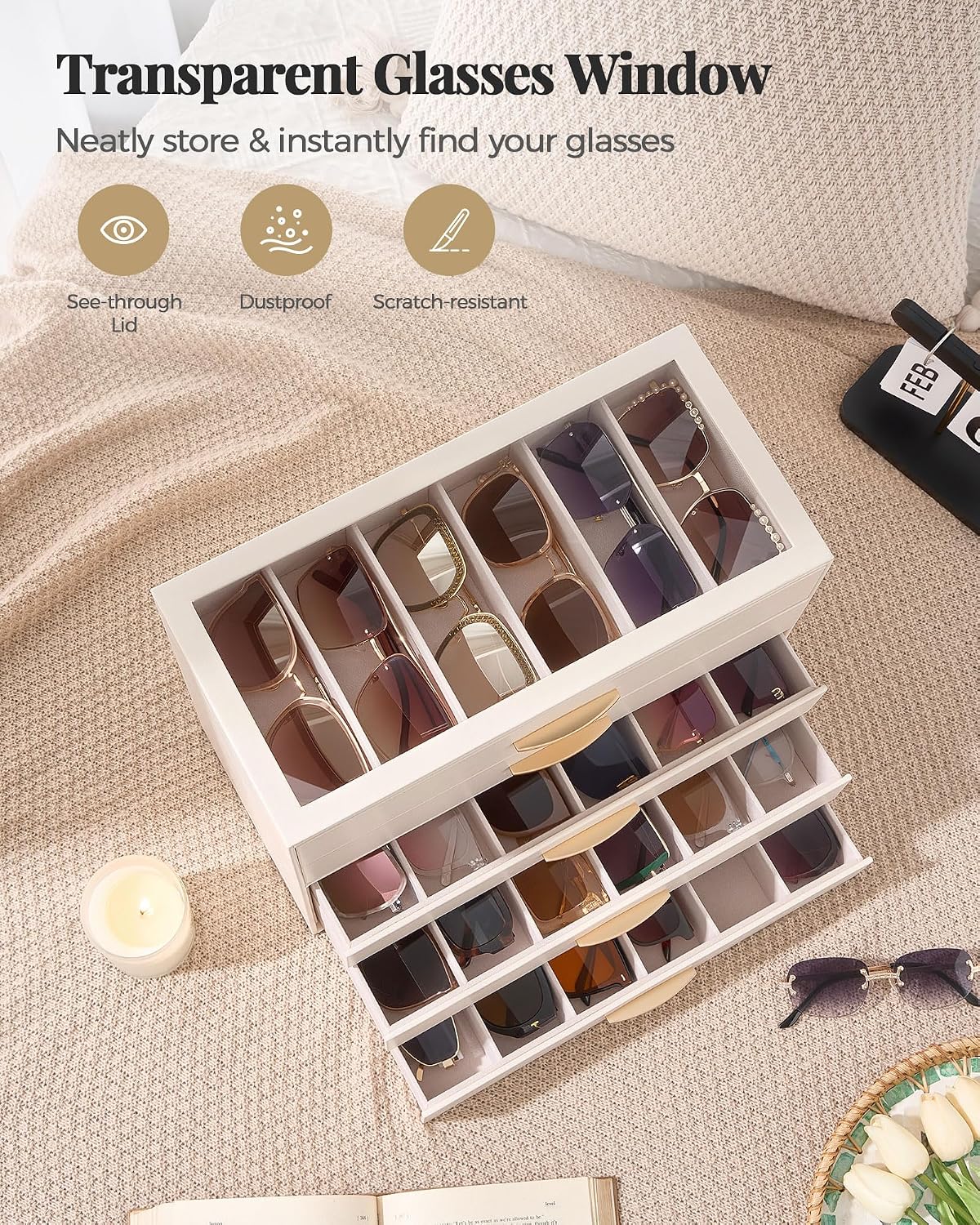 Lolalet Sunglasses Organizer Case for Women, Eyeglass Storage Holder