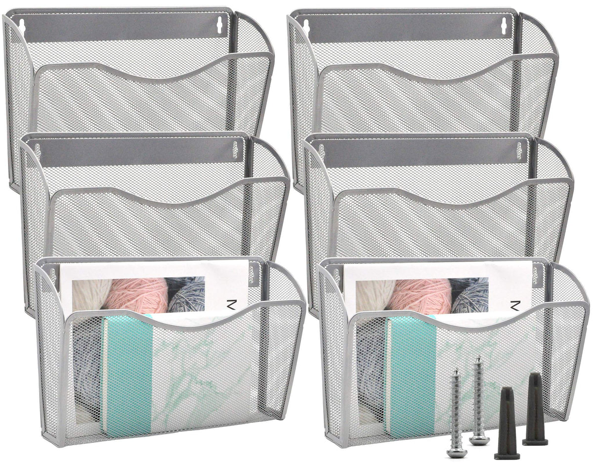 EASEPRES 3 Single Pocket Mesh Hanging File Organizer, Vertical Wall Mounted Magazine File Holder, Mount Basket Mail Paper Document Folder Organizing for Office, Home and School, Black